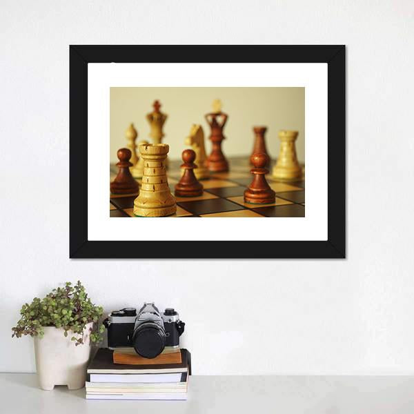 Brown Chess Pieces Canvas Wall Art-1 Piece-Framed Print-20" x 16"-Tiaracle