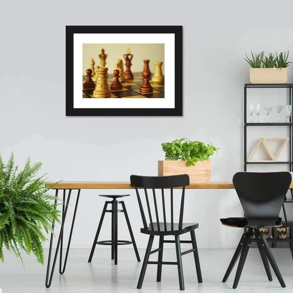 Brown Chess Pieces Canvas Wall Art-3 Horizontal-Gallery Wrap-25" x 16"-Tiaracle