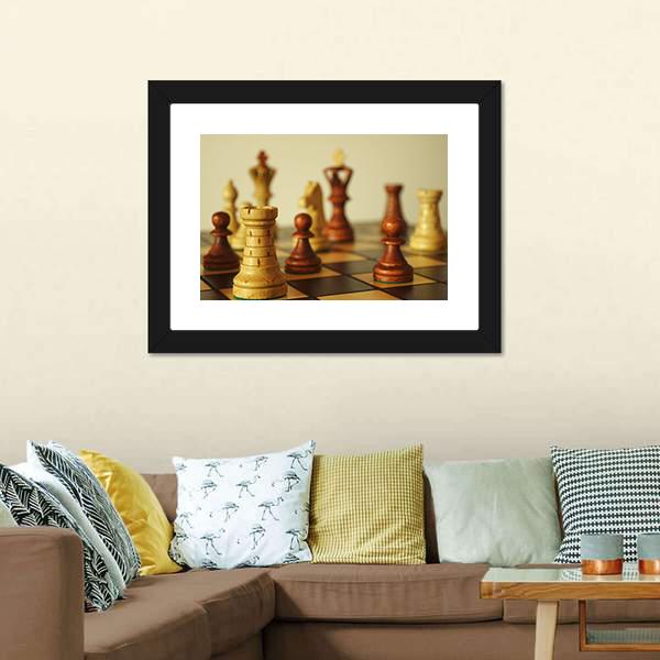 Brown Chess Pieces Canvas Wall Art-3 Horizontal-Gallery Wrap-25" x 16"-Tiaracle