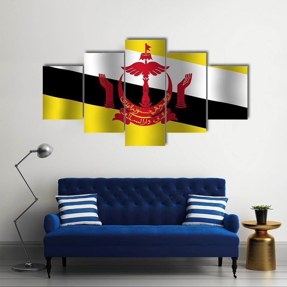 Brunei Flag Canvas Wall Art-5 Star-Gallery Wrap-62" x 32"-Tiaracle