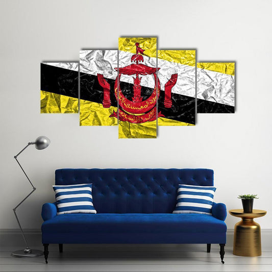 Brunei Vintage Flag Canvas Wall Art-5 Star-Gallery Wrap-62" x 32"-Tiaracle