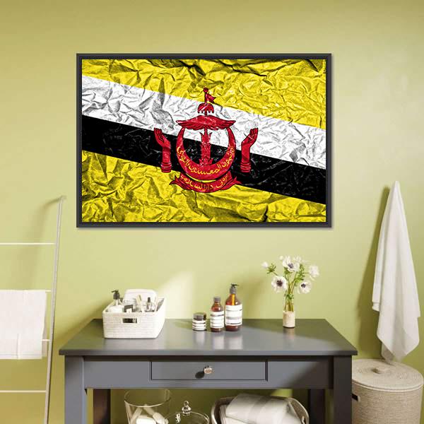Brunei Vintage Flag Canvas Wall Art-3 Horizontal-Gallery Wrap-25" x 16"-Tiaracle