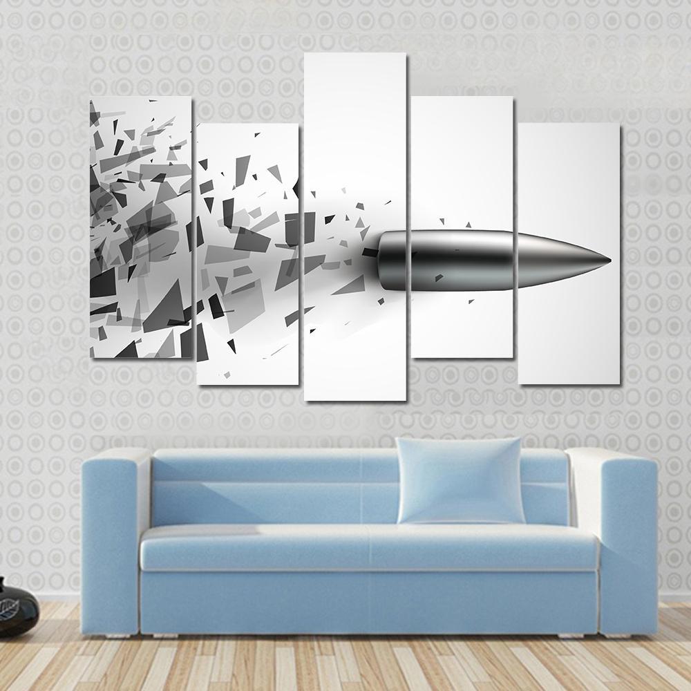 Bullet Shot Smashed The Glass In The Splinters Canvas Wall Art-5 Pop-Gallery Wrap-47" x 32"-Tiaracle