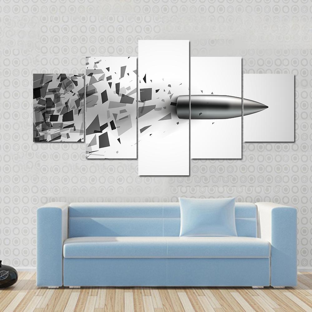 Bullet Shot Smashed The Glass In The Splinters Canvas Wall Art-5 Star-Gallery Wrap-62" x 32"-Tiaracle