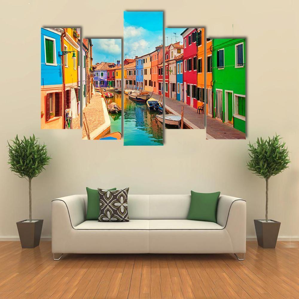 Burano Island In Venice Canvas Wall Art-5 Pop-Gallery Wrap-47" x 32"-Tiaracle