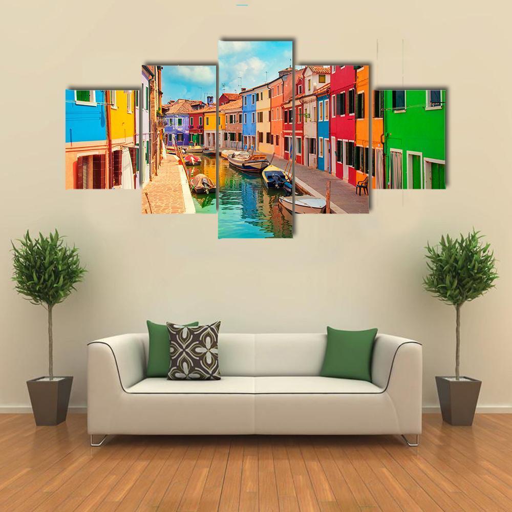 Burano Island In Venice Canvas Wall Art-5 Star-Gallery Wrap-62" x 32"-Tiaracle