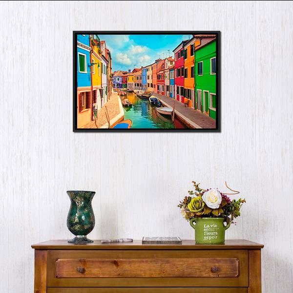 Burano Island In Venice Canvas Wall Art-1 Piece-Floating Frame-24" x 16"-Tiaracle