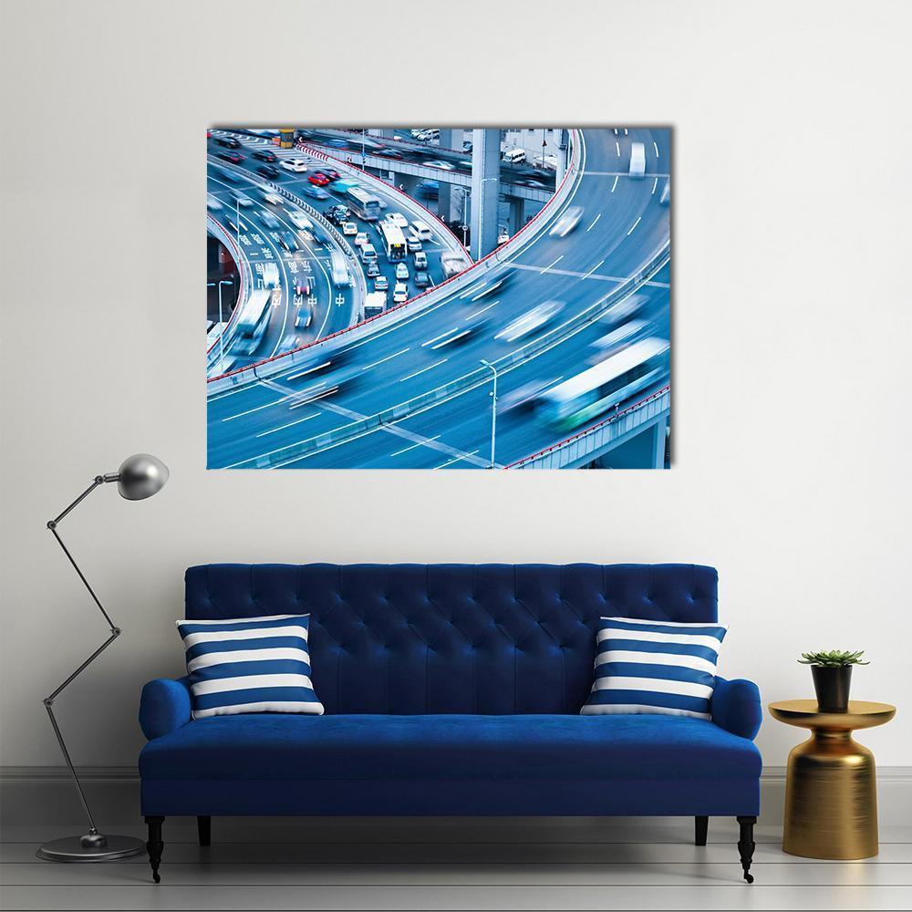 Busy Traffic In Blur Motion Canvas Wall Art-1 Piece-Gallery Wrap-48" x 32"-Tiaracle