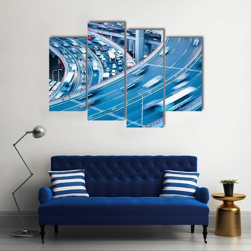 Busy Traffic In Blur Motion Canvas Wall Art-4 Pop-Gallery Wrap-50" x 32"-Tiaracle