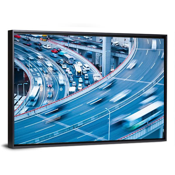 Busy Traffic In Blur Motion Canvas Wall Art-3 Horizontal-Gallery Wrap-25" x 16"-Tiaracle