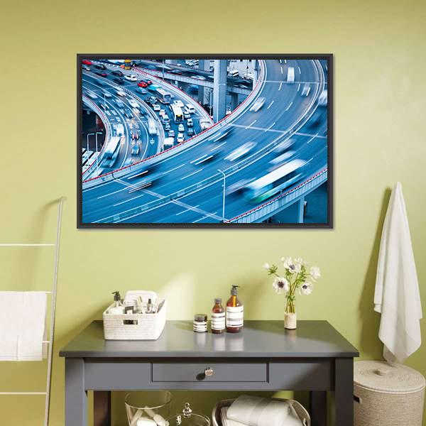 Busy Traffic In Blur Motion Canvas Wall Art-3 Horizontal-Gallery Wrap-25" x 16"-Tiaracle