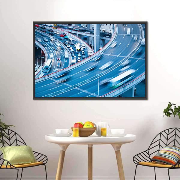 Busy Traffic In Blur Motion Canvas Wall Art-3 Horizontal-Gallery Wrap-25" x 16"-Tiaracle