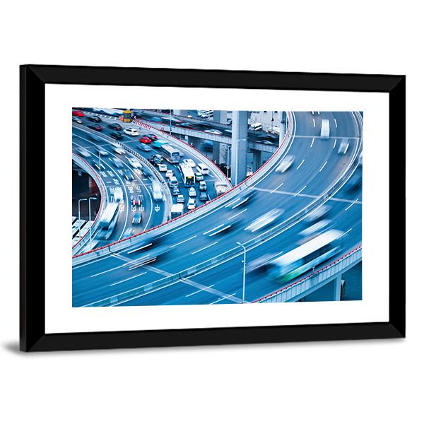 Busy Traffic In Blur Motion Canvas Wall Art-3 Horizontal-Gallery Wrap-25" x 16"-Tiaracle