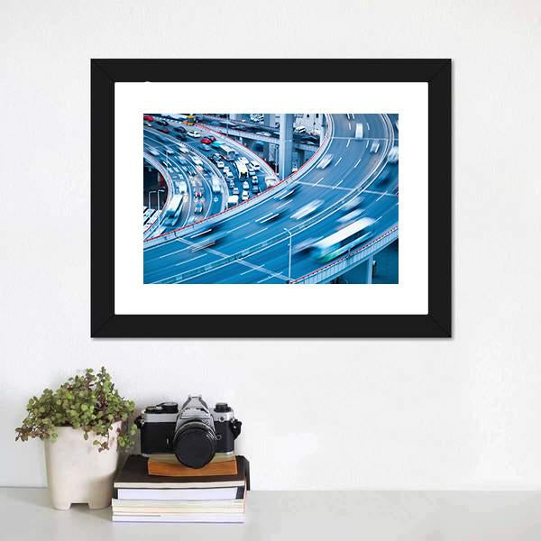 Busy Traffic In Blur Motion Canvas Wall Art-1 Piece-Framed Print-20" x 16"-Tiaracle