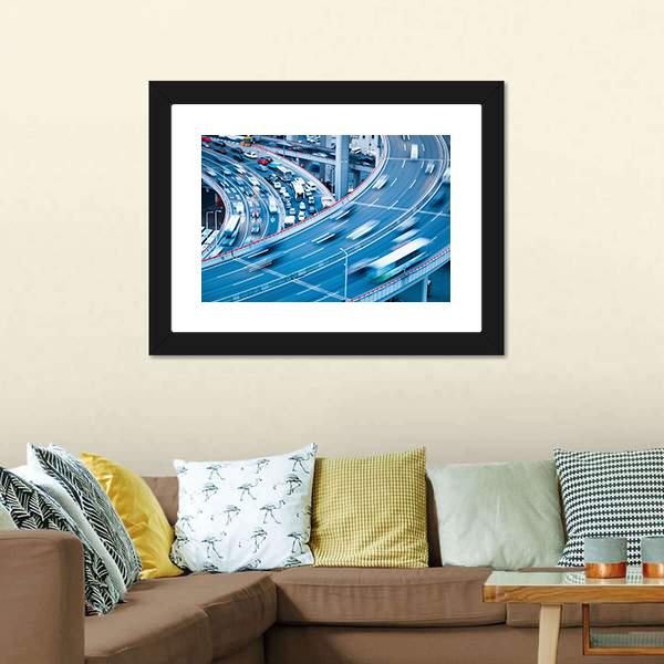 Busy Traffic In Blur Motion Canvas Wall Art-3 Horizontal-Gallery Wrap-25" x 16"-Tiaracle