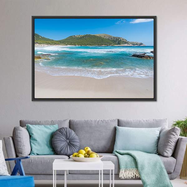 Cala Agulla On Mallorca Canvas Wall Art-1 Piece-Floating Frame-24" x 16"-Tiaracle