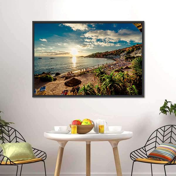 Cala d'Hort Beach Canvas Wall Art-3 Horizontal-Gallery Wrap-25" x 16"-Tiaracle