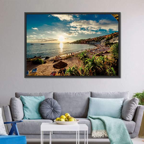 Cala d'Hort Beach Canvas Wall Art-1 Piece-Floating Frame-24" x 16"-Tiaracle