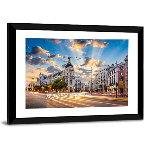 Calle De Alcala Canvas Wall Art-3 Horizontal-Gallery Wrap-25" x 16"-Tiaracle