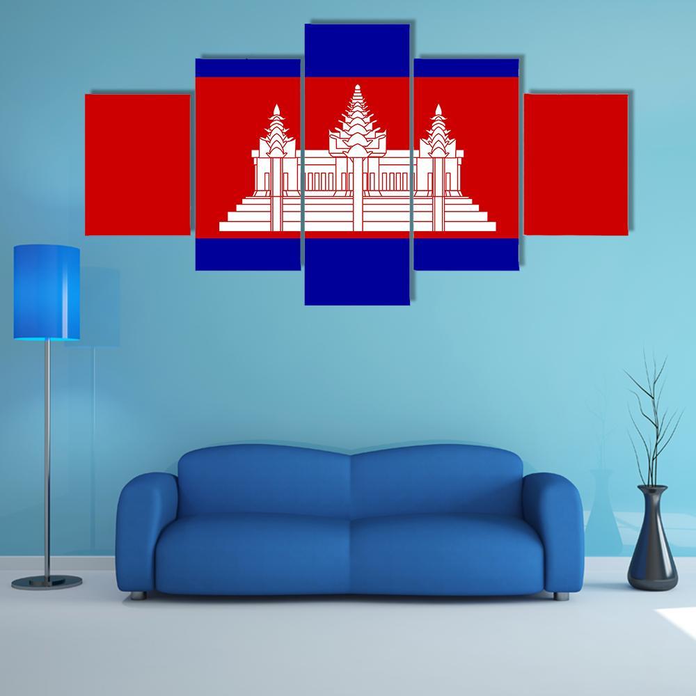 Cambodia Flag Canvas Wall Art-5 Star-Gallery Wrap-62" x 32"-Tiaracle