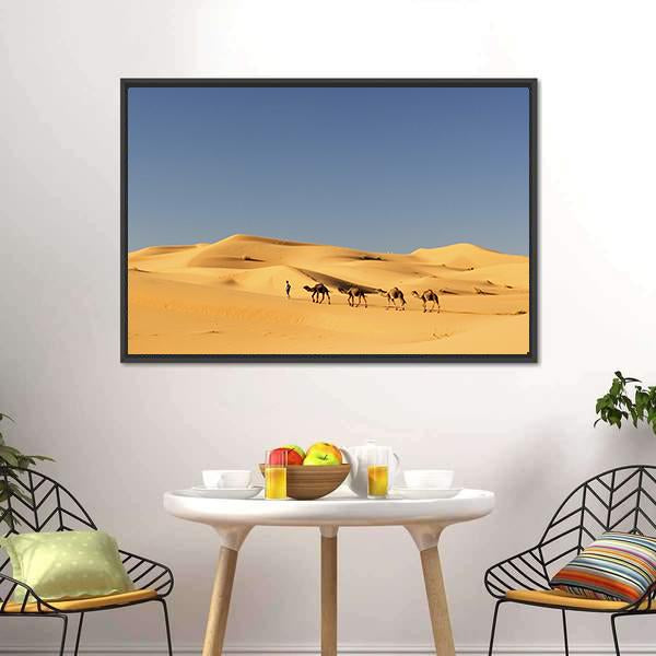 Camels In Desert Canvas Wall Art-3 Horizontal-Gallery Wrap-25" x 16"-Tiaracle