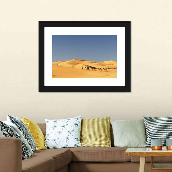 Camels In Desert Canvas Wall Art-3 Horizontal-Gallery Wrap-25" x 16"-Tiaracle