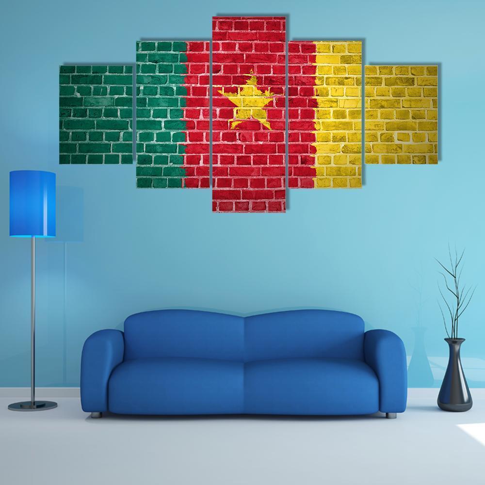 Cameroon Flag Canvas Wall Art-5 Star-Gallery Wrap-62" x 32"-Tiaracle