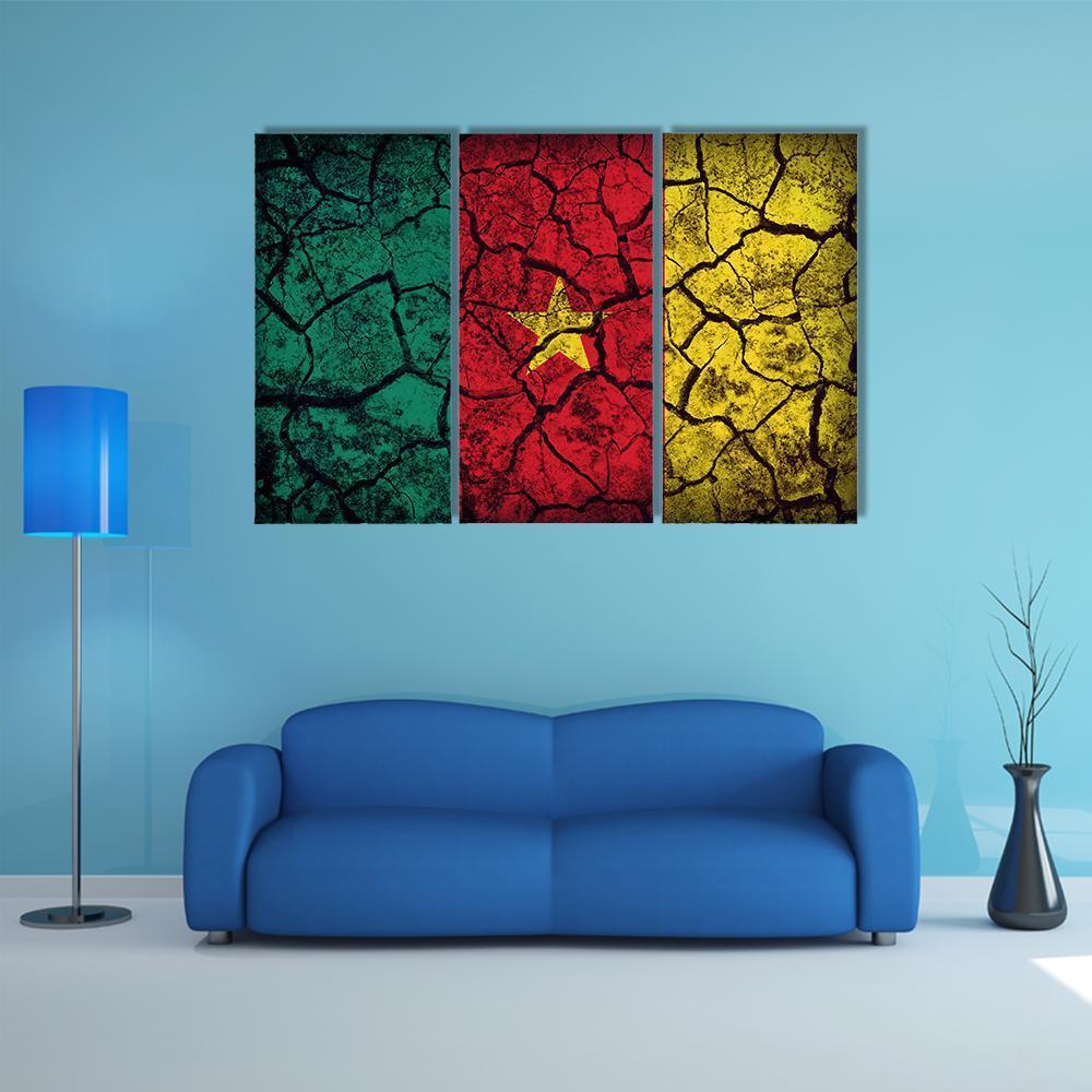 Cameroon Flag On Crack Soil Canvas Wall Art-3 Horizontal-Gallery Wrap-37" x 24"-Tiaracle