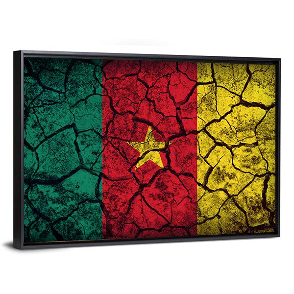 Cameroon Flag On Crack Soil Canvas Wall Art-3 Horizontal-Gallery Wrap-25" x 16"-Tiaracle