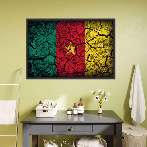 Cameroon Flag On Crack Soil Canvas Wall Art-3 Horizontal-Gallery Wrap-25" x 16"-Tiaracle