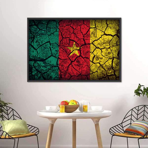 Cameroon Flag On Crack Soil Canvas Wall Art-3 Horizontal-Gallery Wrap-25" x 16"-Tiaracle