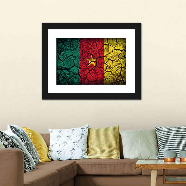 Cameroon Flag On Crack Soil Canvas Wall Art-3 Horizontal-Gallery Wrap-25" x 16"-Tiaracle