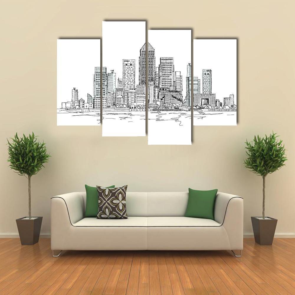 Canary Wharf Sketch Canvas Wall Art-4 Pop-Gallery Wrap-50" x 32"-Tiaracle