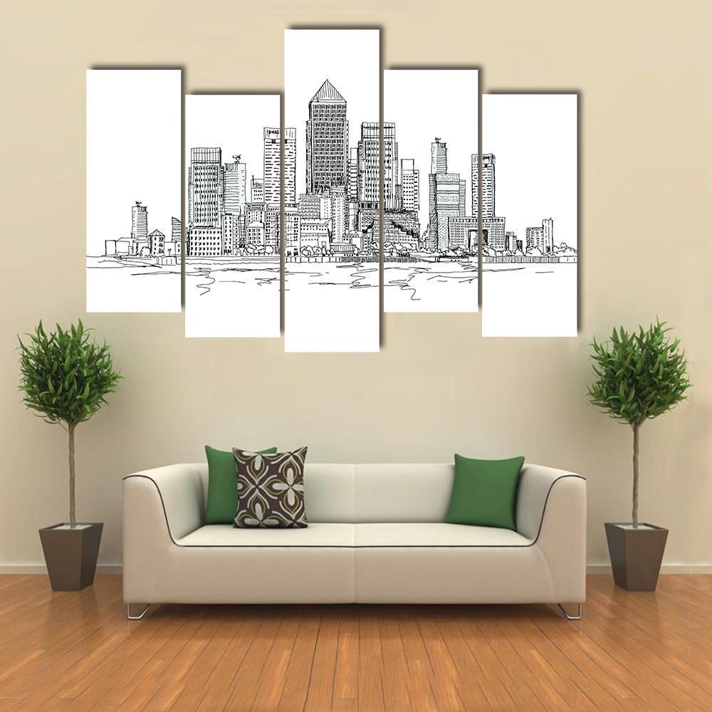 Canary Wharf Sketch Canvas Wall Art-5 Pop-Gallery Wrap-47" x 32"-Tiaracle