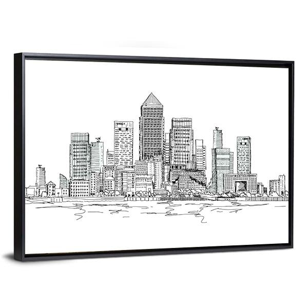 Canary Wharf Sketch Canvas Wall Art-3 Horizontal-Gallery Wrap-25" x 16"-Tiaracle