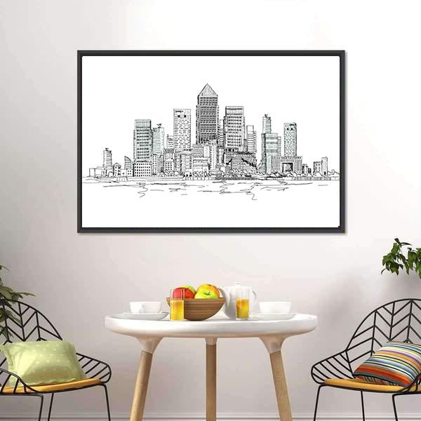 Canary Wharf Sketch Canvas Wall Art-3 Horizontal-Gallery Wrap-25" x 16"-Tiaracle