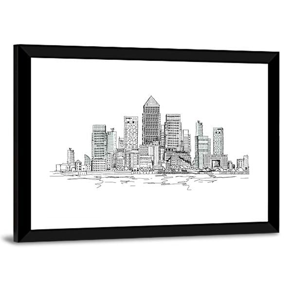 Canary Wharf Sketch Canvas Wall Art-3 Horizontal-Gallery Wrap-25" x 16"-Tiaracle