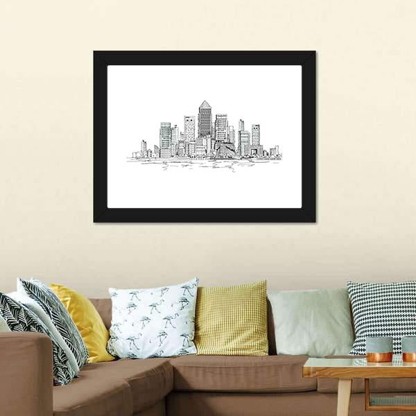 Canary Wharf Sketch Canvas Wall Art-3 Horizontal-Gallery Wrap-25" x 16"-Tiaracle