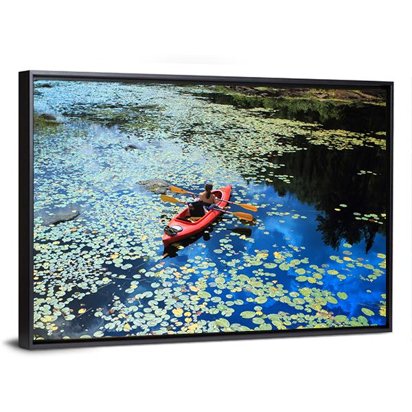 Canoeing In Water Lilies Canvas Wall Art-3 Horizontal-Gallery Wrap-25" x 16"-Tiaracle