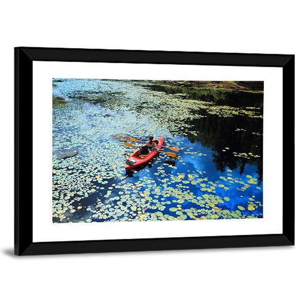 Canoeing In Water Lilies Canvas Wall Art-3 Horizontal-Gallery Wrap-25" x 16"-Tiaracle