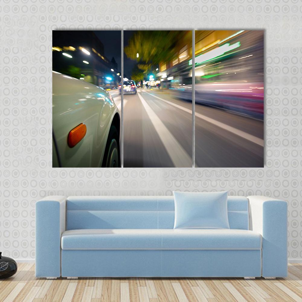 Car In Motion Blur Canvas Wall Art-3 Horizontal-Gallery Wrap-37" x 24"-Tiaracle