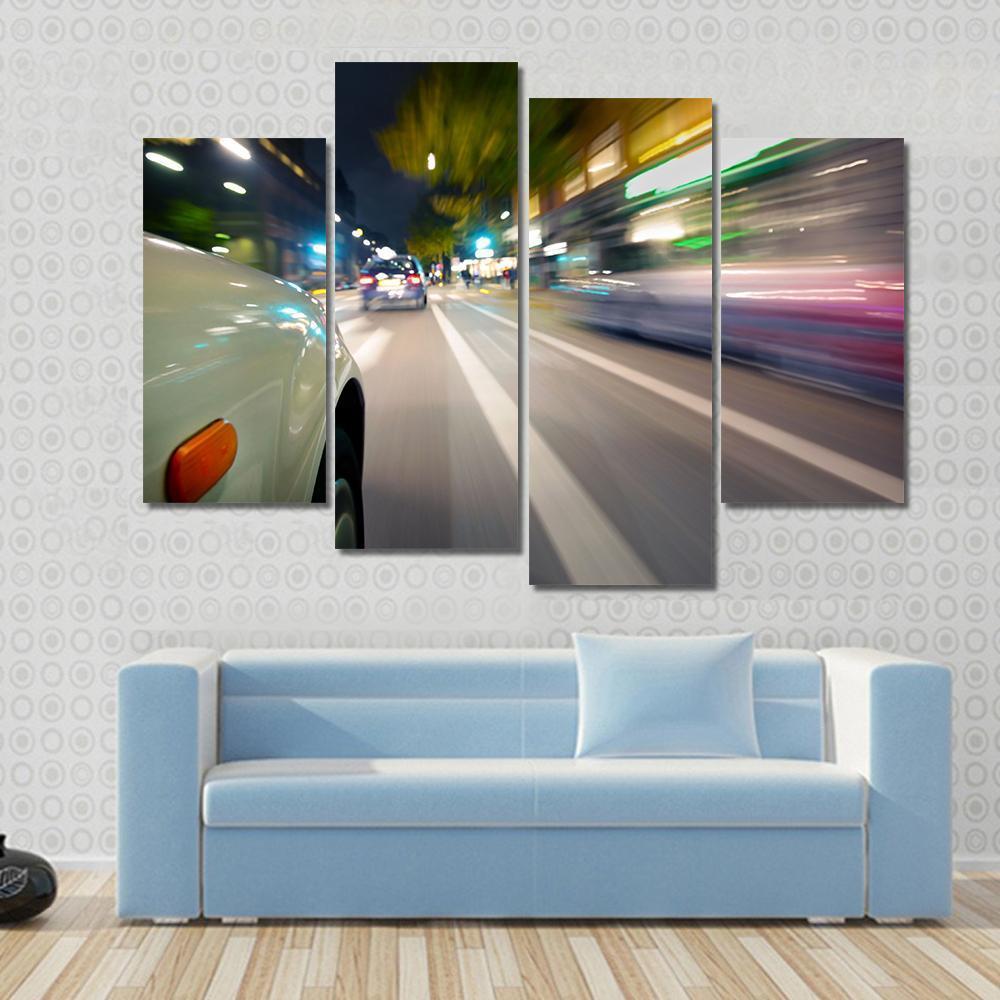 Car In Motion Blur Canvas Wall Art-4 Pop-Gallery Wrap-50" x 32"-Tiaracle