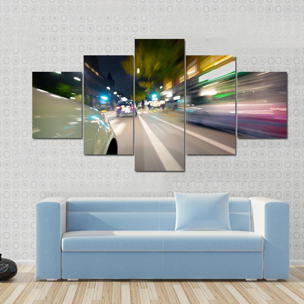 Car In Motion Blur Canvas Wall Art-5 Star-Gallery Wrap-62" x 32"-Tiaracle