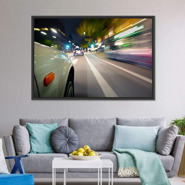 Car In Motion Blur Canvas Wall Art-1 Piece-Floating Frame-24" x 16"-Tiaracle