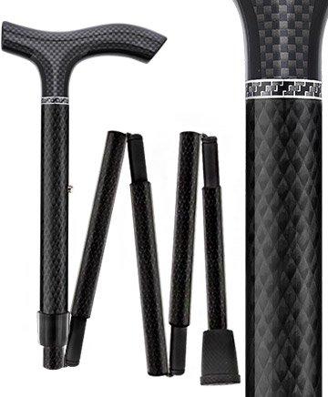 Scratch & Dent Black Triple Wound Carbon Fiber Mini Folding & Adjustable Fritz Walking Cane V1815