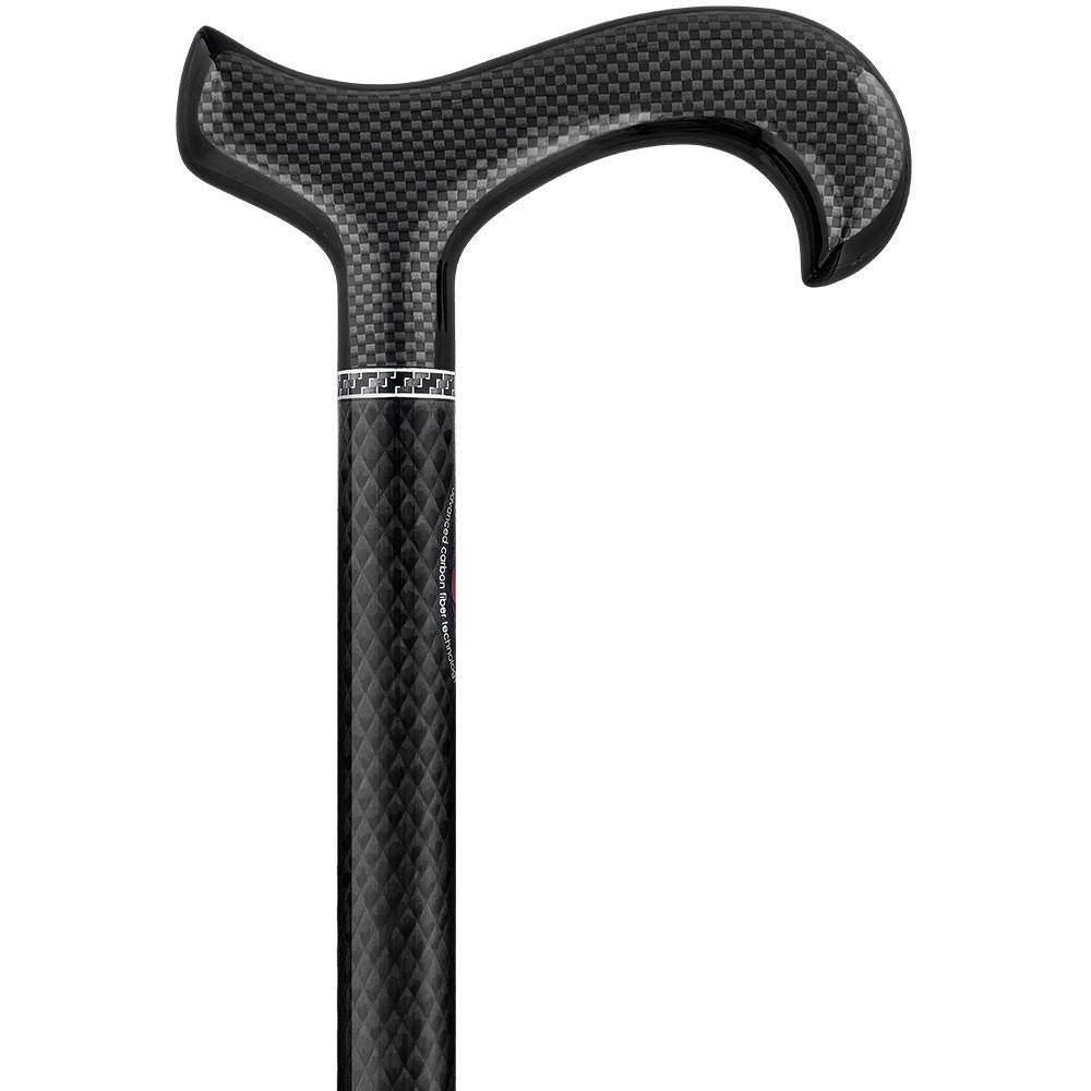 Scratch & Dent Extra Tall Black Folding Carbon Fiber Derby Walking Cane With Adjustable Folding Carbon Fiber Shaft V1756