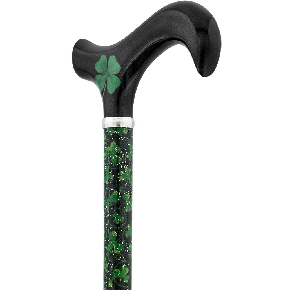 Scratch & Dent Lucky 4-Leaf Clover - Folding Carbon Fiber Derby Walking Cane - 2 Piece  V1863