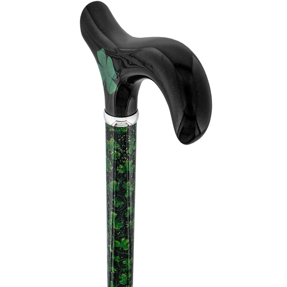 Scratch & Dent Lucky 4-Leaf Clover - Folding Carbon Fiber Derby Walking Cane - 2 Piece  V1863