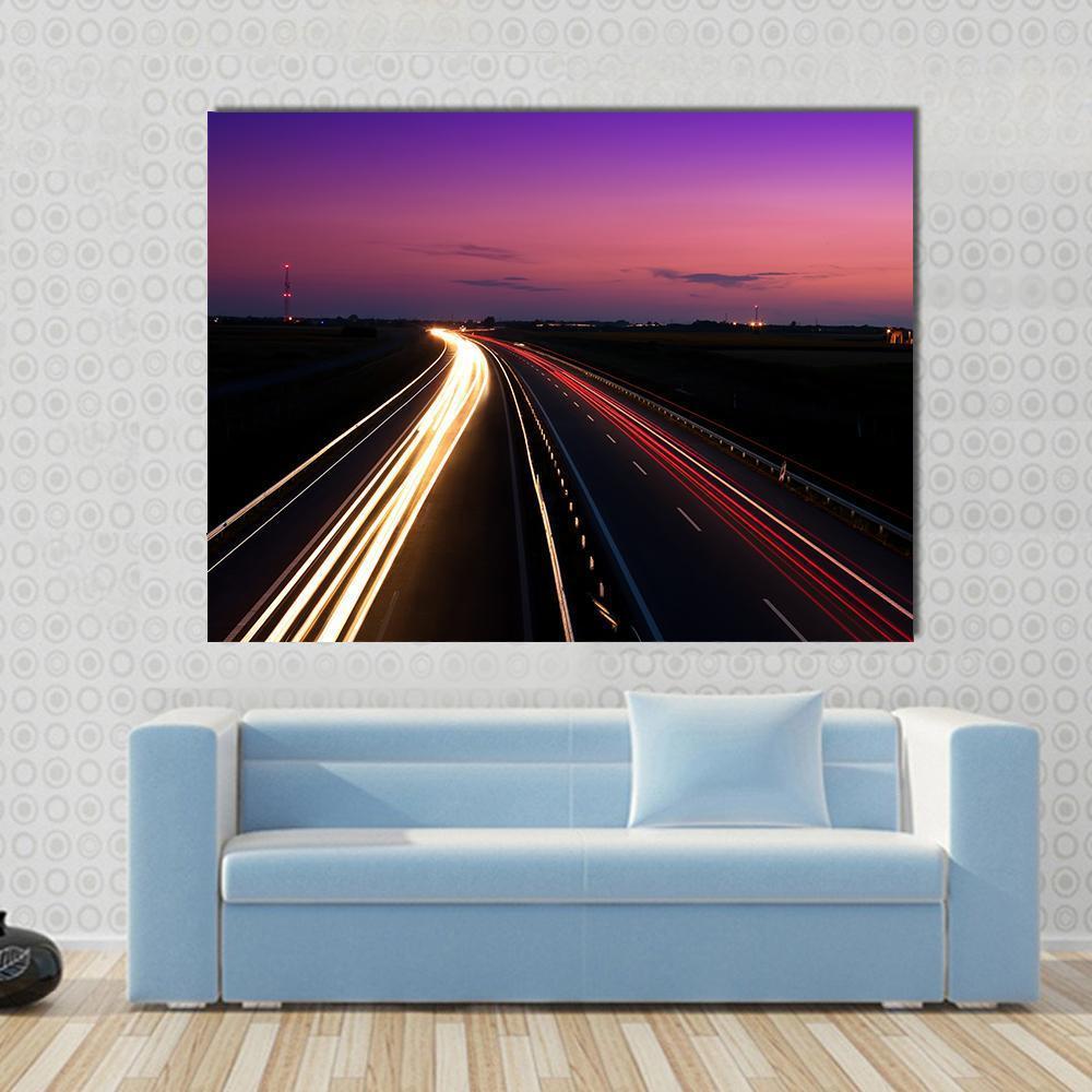 Cars Speeding On Highway Canvas Wall Art-1 Piece-Gallery Wrap-48" x 32"-Tiaracle