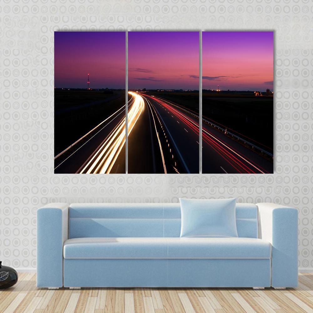 Cars Speeding On Highway Canvas Wall Art-3 Horizontal-Gallery Wrap-37" x 24"-Tiaracle